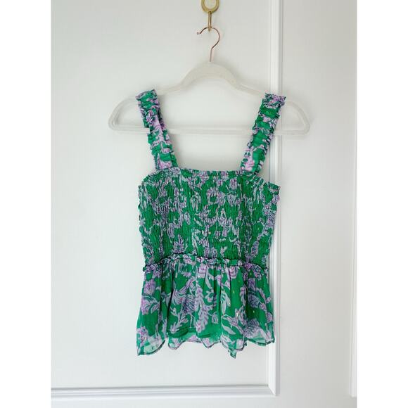 Lily Pulitzer Smocked Top Green and Purple Size S - Picture 1 of 7